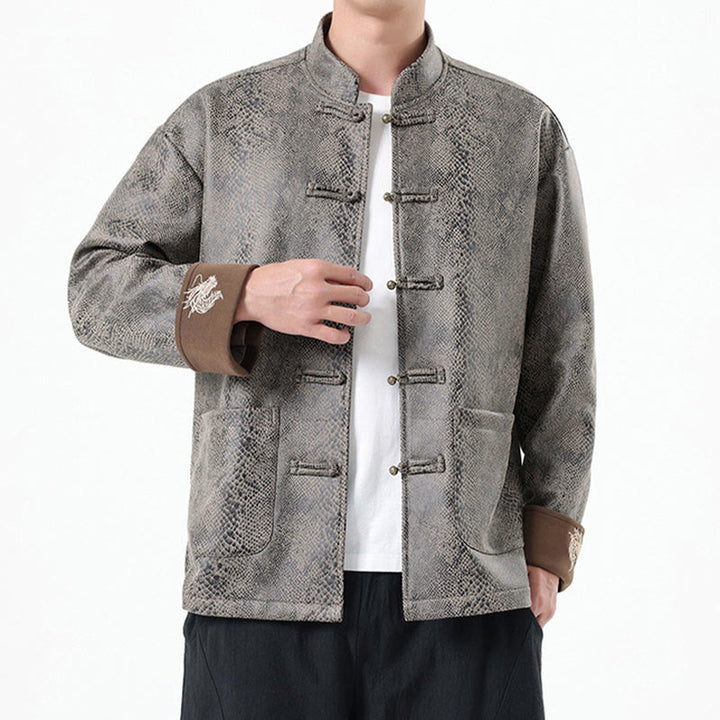 Buddha Stones Solid Color Suede Frog-button Cotton Men's Jacket Shirt Clothing With Pockets