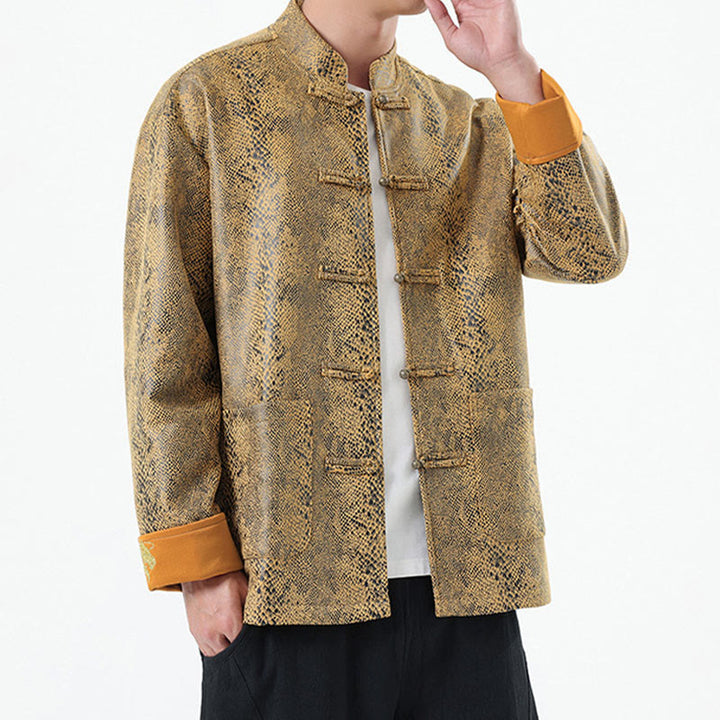 Buddha Stones Solid Color Suede Frog-button Cotton Men's Jacket Shirt Clothing With Pockets