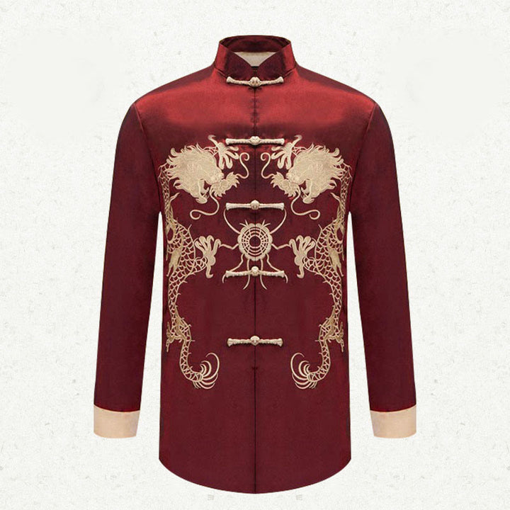 Buddha Stones Embroider Dragon Turned Sleeves Casual Frog-button Polyester Fiber Men's Jacket Shirt Pants Clothing - image 6