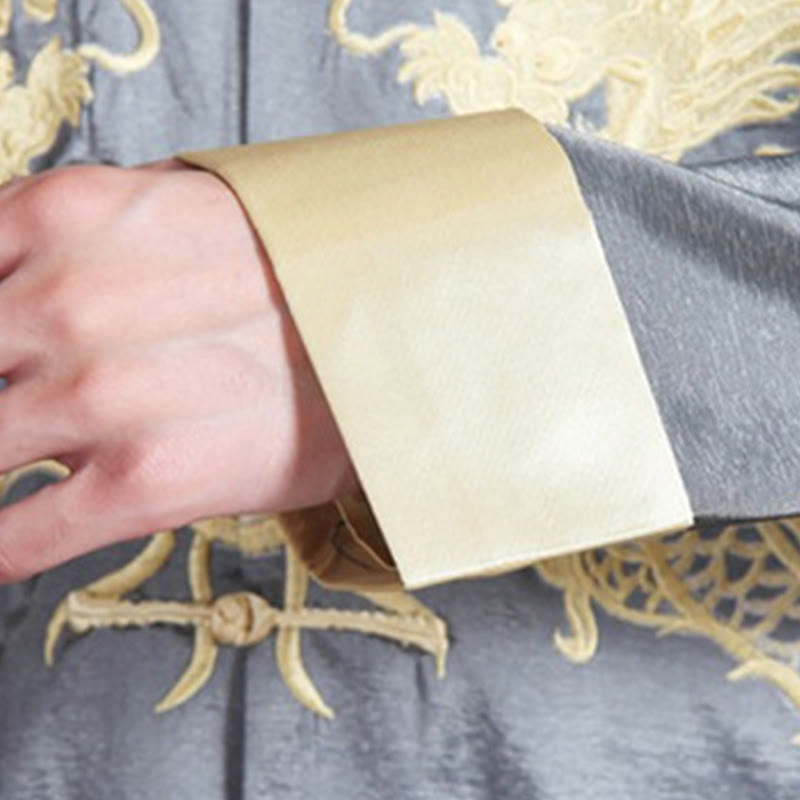 Buddha Stones Embroider Dragon Turned Sleeves Casual Frog-button Polyester Fiber Men's Jacket Shirt Pants Clothing - image 8