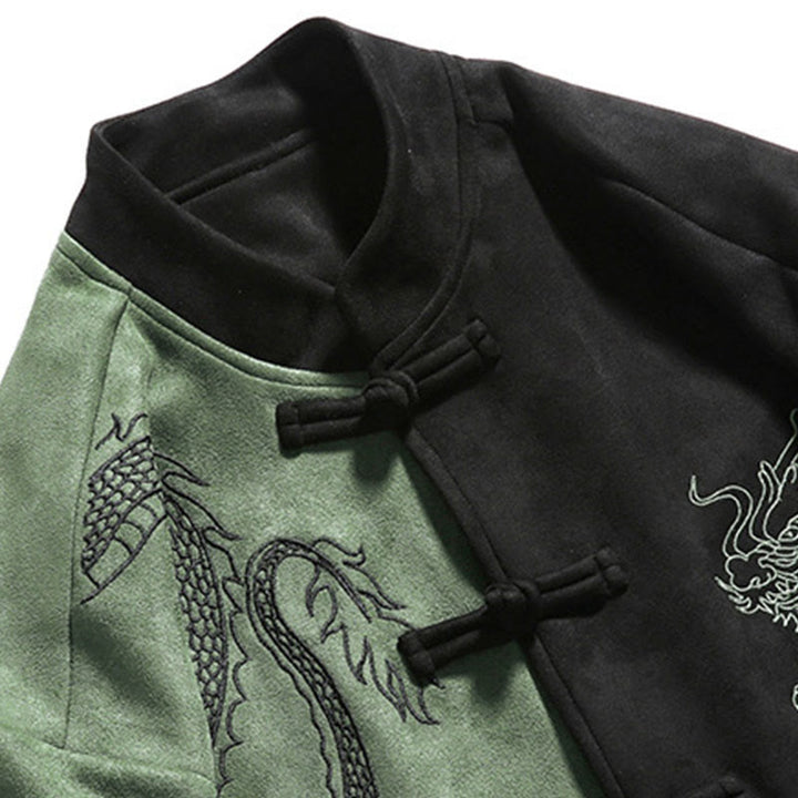 Buddha Stones Dragon Embroidery Casual Frog-button Cotton Men's Jacket Shirt Clothing