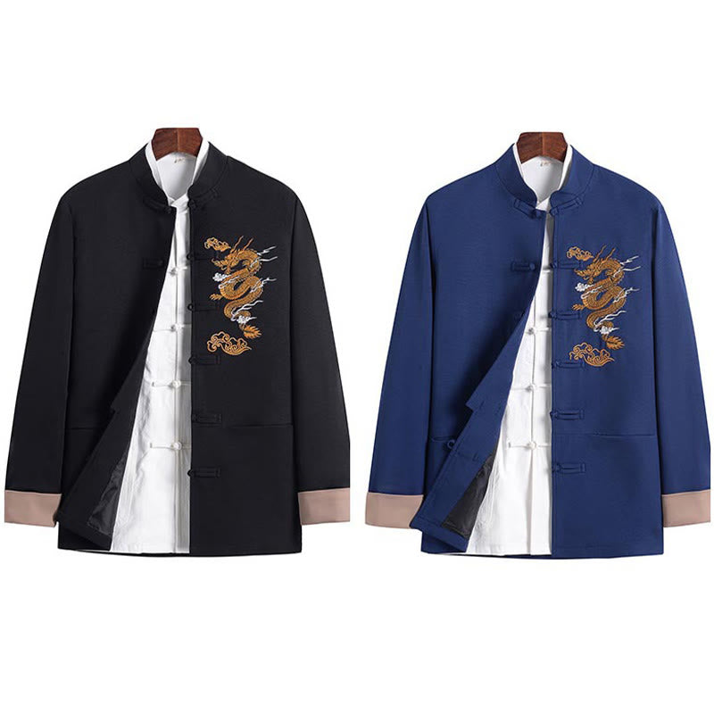 Buddha Stones Dragon Embroidery Frog-button Polyester Men's Jacket Shirt Clothing With Pockets - image 20