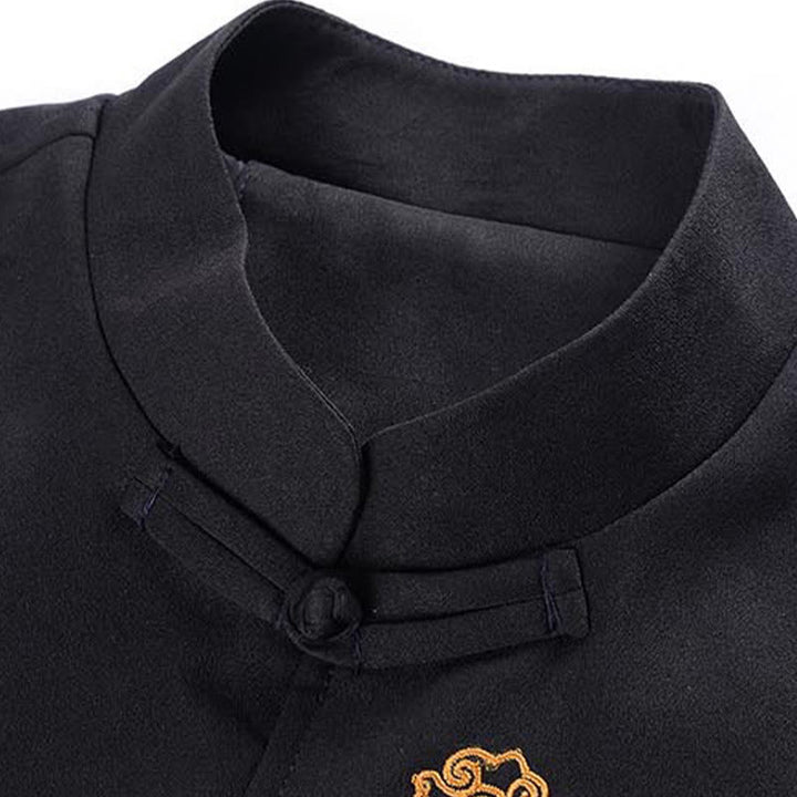 Buddha Stones Dragon Embroidery Frog-button Polyester Men's Jacket Shirt Clothing With Pockets - image 7