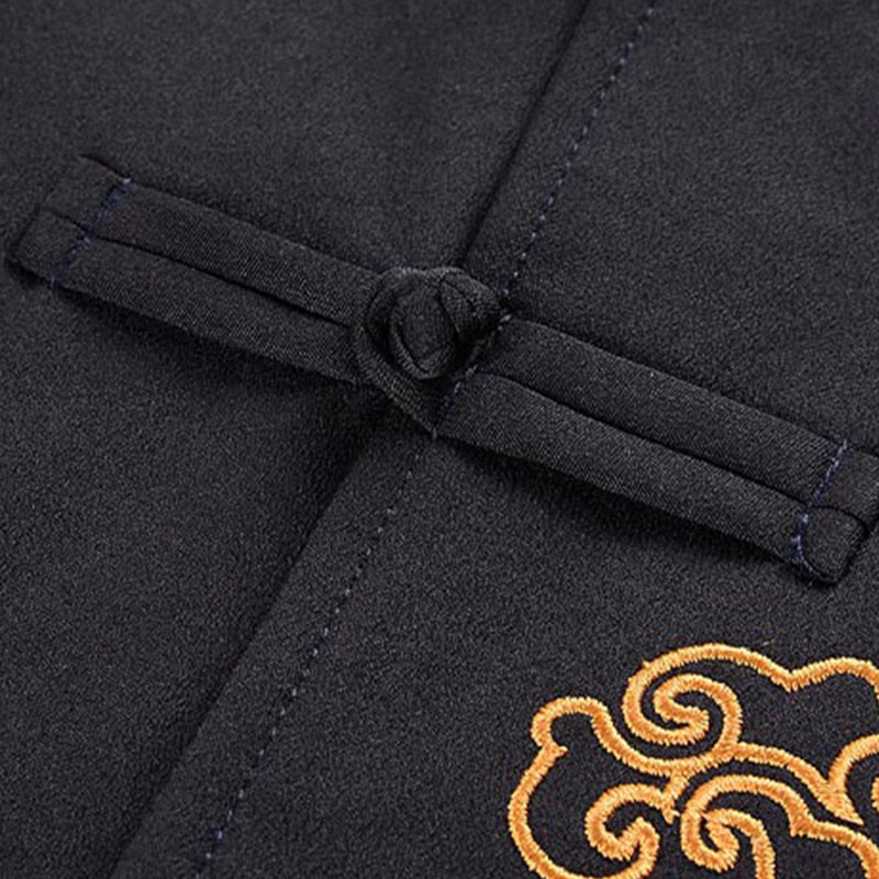 Buddha Stones Dragon Embroidery Frog-button Polyester Men's Jacket Shirt Clothing With Pockets - image 11