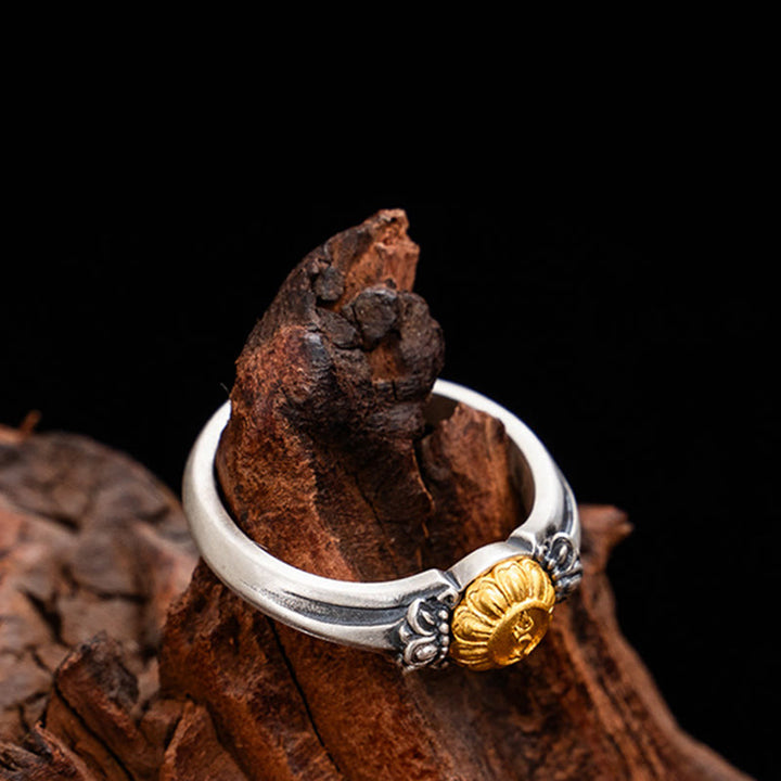 Buddha Stones 925 Sterling Silver Plated Gold Bodhisattva Tara Protection Adjustable Ring