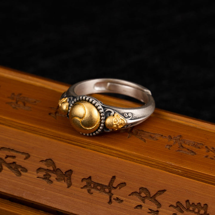 Buddha Stones 925 Sterling Silver Plated Gold Skeleton Balance Adjustable Ring - image 4