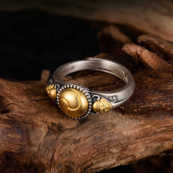 Buddha Stones 925 Sterling Silver Plated Gold Skeleton Balance Adjustable Ring - image 3