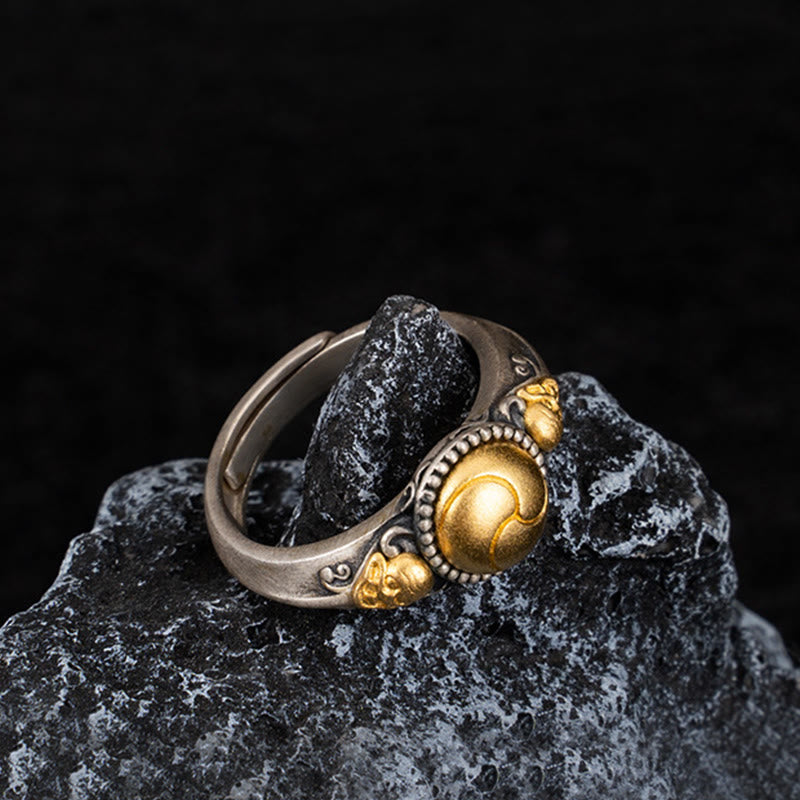 Buddha Stones 925 Sterling Silver Plated Gold Skeleton Balance Adjustable Ring - Skeleton(Circumference: 70mm) - image 0