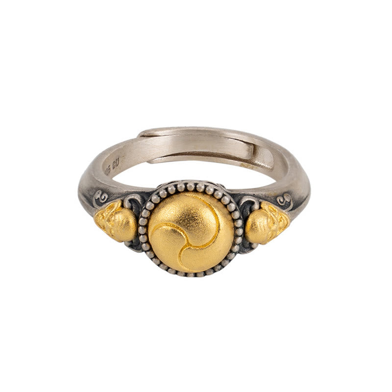 Buddha Stones 925 Sterling Silver Plated Gold Skeleton Balance Adjustable Ring - image 9