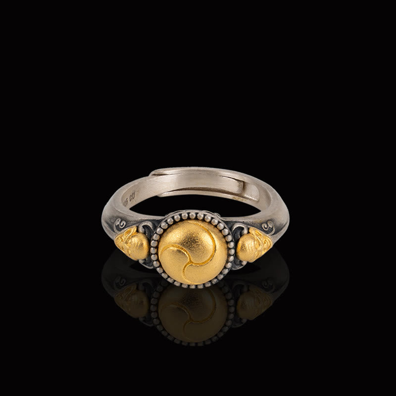 Buddha Stones 925 Sterling Silver Plated Gold Skeleton Balance Adjustable Ring - image 7