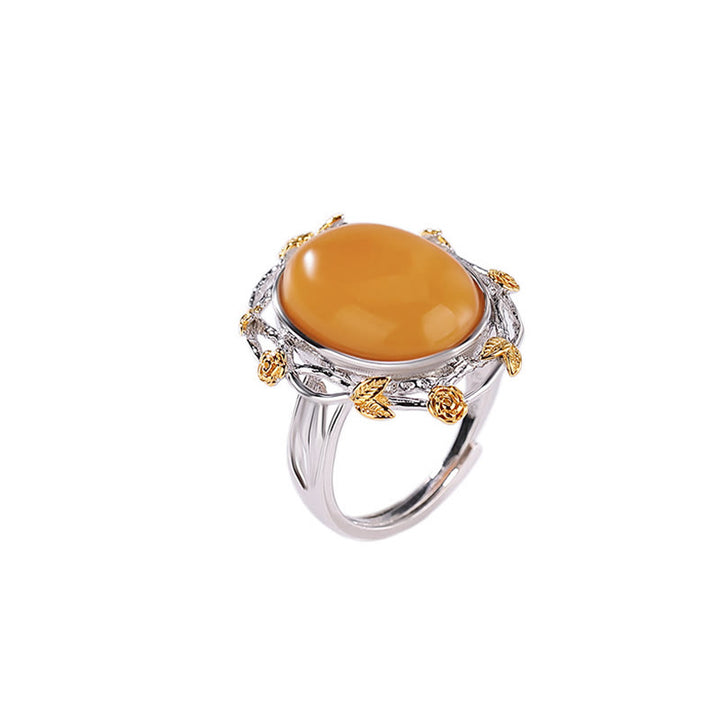 Buddha Stones 990 Sterling Silver Plated Gold Amber Focus Adjustable Ring