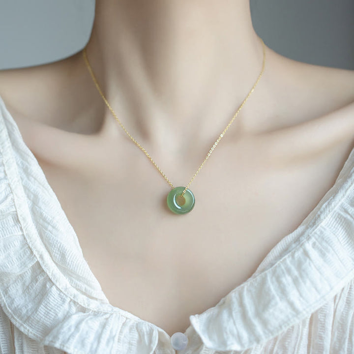 Buddha Stones 925 Sterling Silver Plated Gold Hetian Jade Peace Buckle Necklace Pendant - image 4
