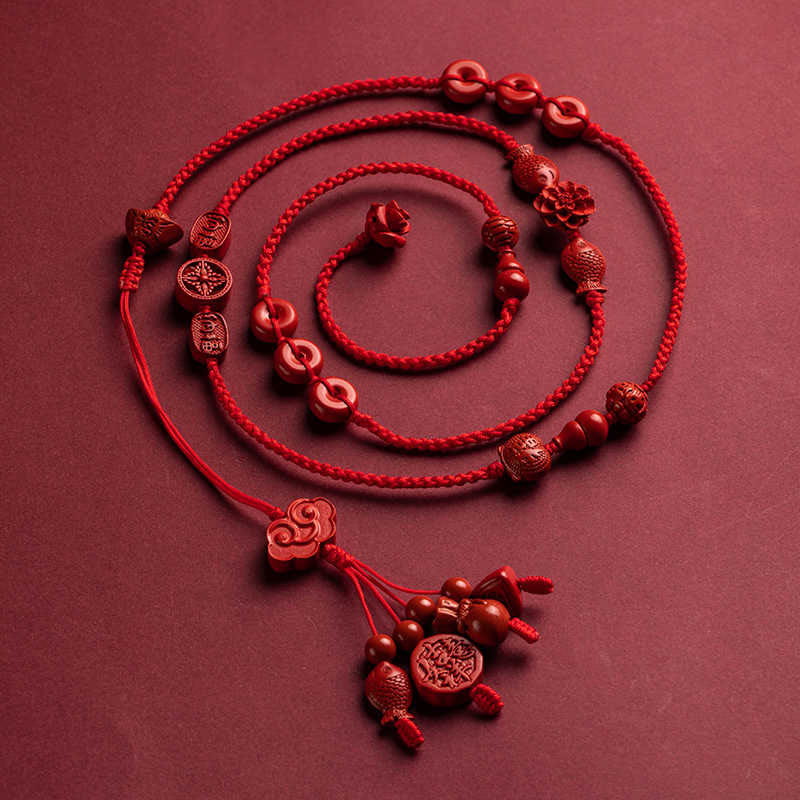 Buddha Stones Natural Cinnabar Calm Blessing Red String Belly Chain