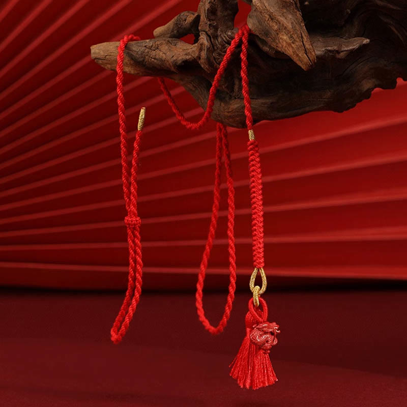 Buddha Stones Natural Cinnabar Dragon Blessing Red String Belly Chain