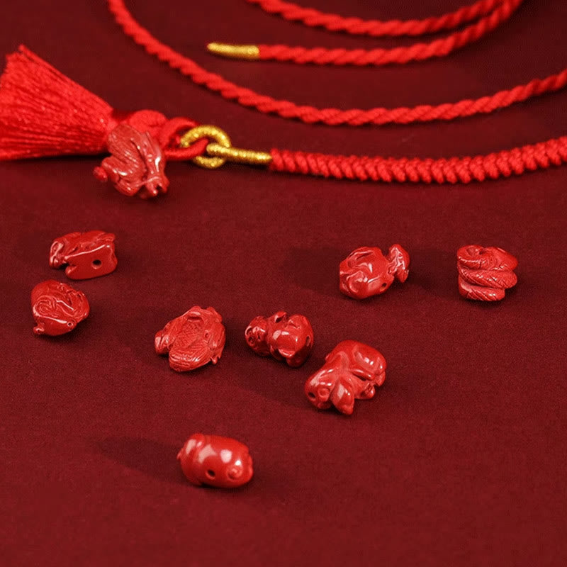 Buddha Stones Natural Cinnabar Dragon Blessing Red String Belly Chain