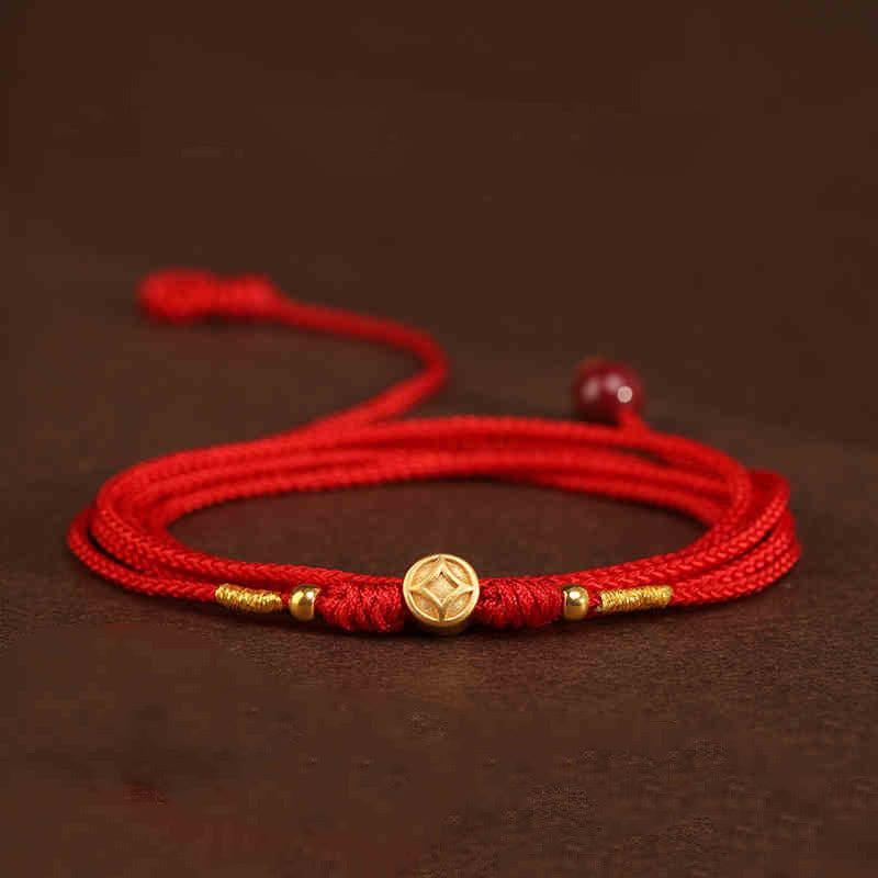 Buddha Stone 999 Solid Gold Red String Belly Chain