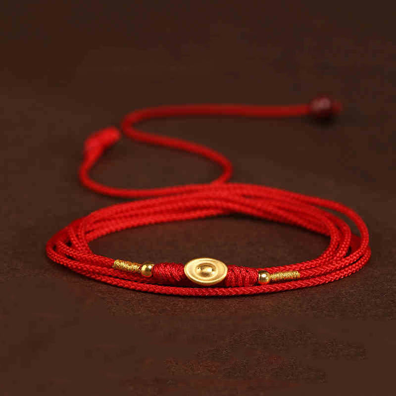 Buddha Stone 999 Solid Gold Red String Belly Chain