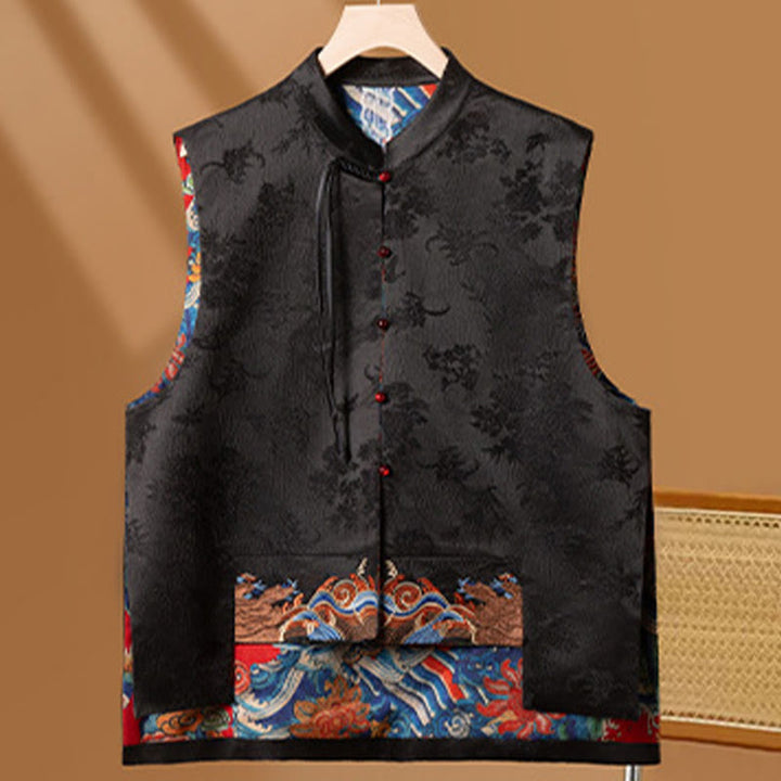 Buddha Stones Vintage Embroidery Flower Cloud Pattern Vest