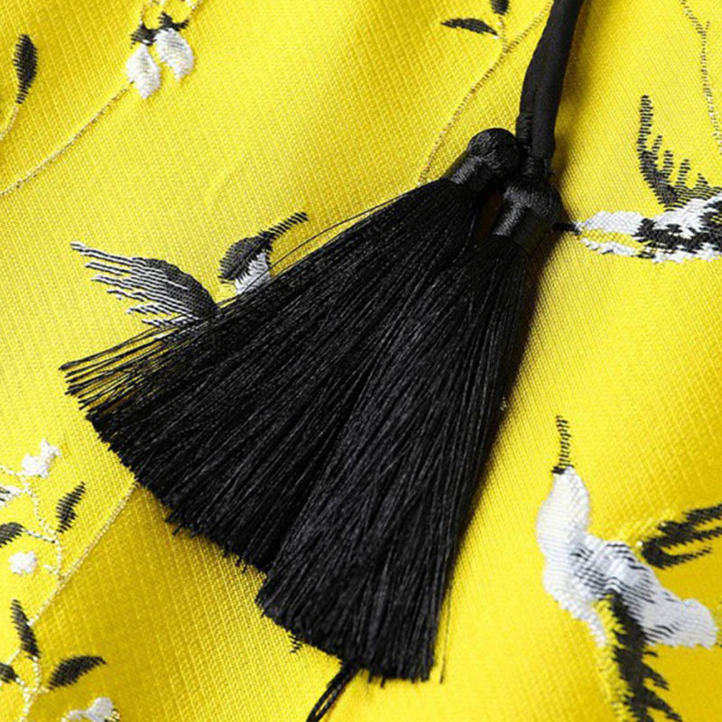 Buddha Stones Vintage Embroidery Crane Plants Pattern Knot Button Vest - image 5