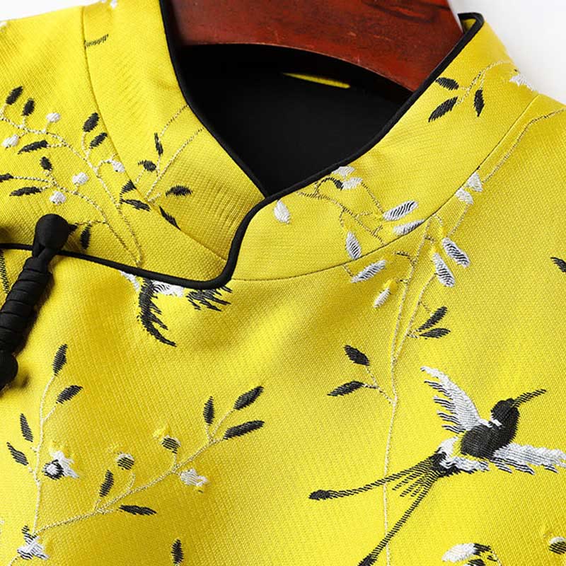 Buddha Stones Vintage Embroidery Crane Plants Pattern Knot Button Vest - image 3