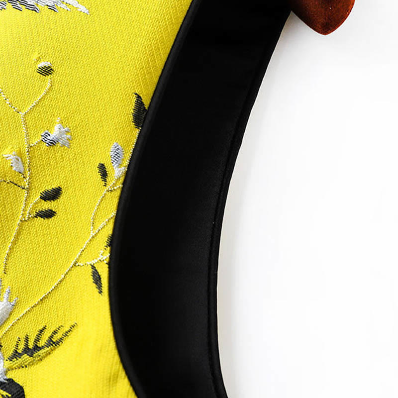 Buddha Stones Vintage Embroidery Crane Plants Pattern Knot Button Vest - image 9