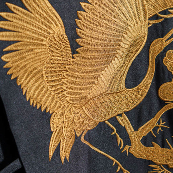 Buddha Stones Vintage Embroidery Golden Crane Cloud Pattern Vest - image 2