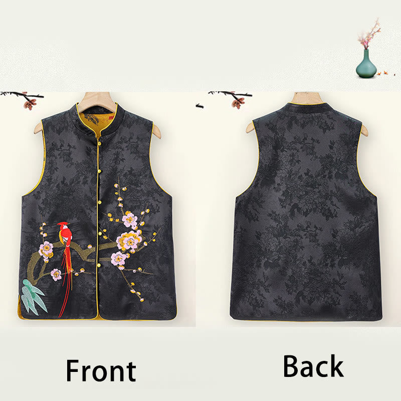 Buddha Stones Vintage Embroidery Plum Blossom Pattern Double-Sided Wear Vest - image 11