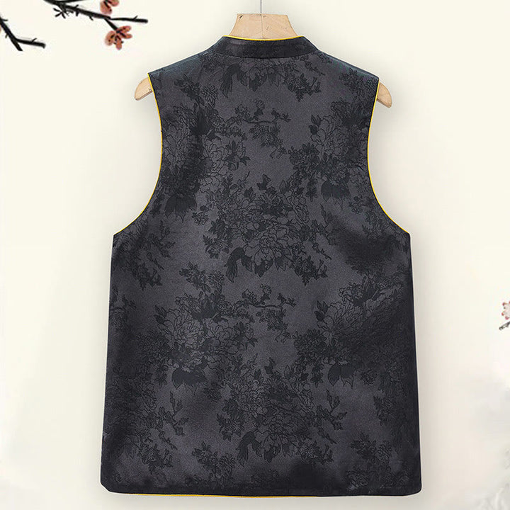 Buddha Stones Vintage Embroidery Plum Blossom Pattern Double-Sided Wear Vest - image 1