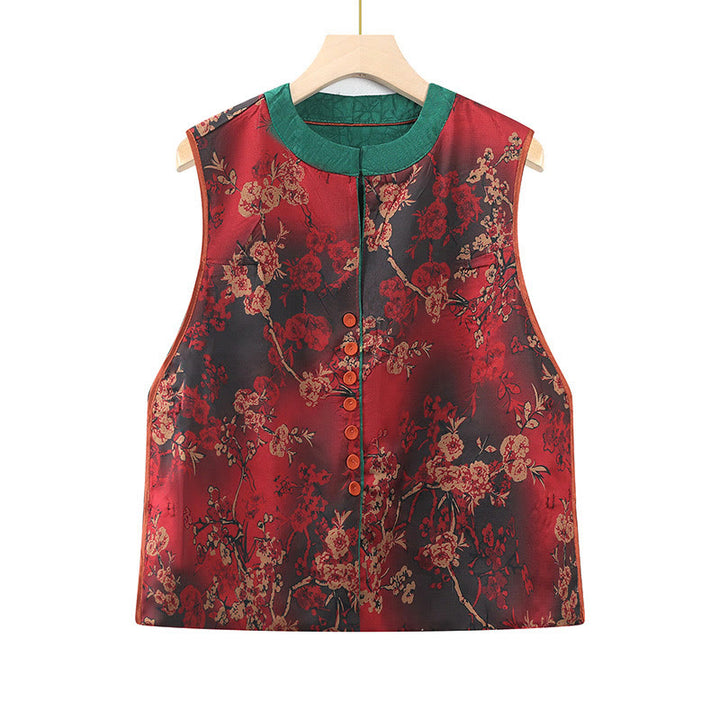 Buddha Stones Vintage Embroidery Jacquard Weave Flower Pattern Vest - image 11