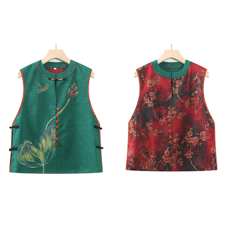 Buddha Stones Vintage Embroidery Jacquard Weave Flower Pattern Vest