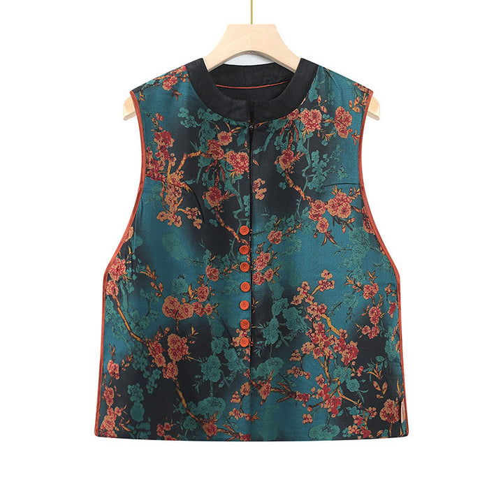 Buddha Stones Vintage Embroidery Jacquard Weave Flower Pattern Vest