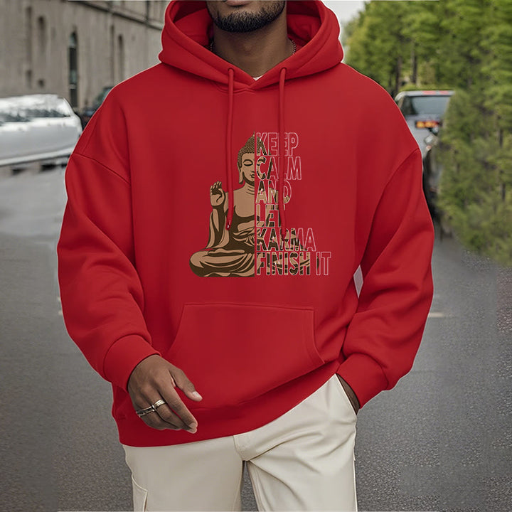 Buddha Stones Keep Calm And Let Karma Finish It Buddha Polyester Fleece Lined Hoodie