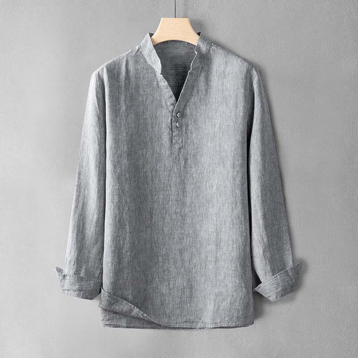 Buddha Stones Knot Button Pure Color Cotton Linen Pullover Shirt