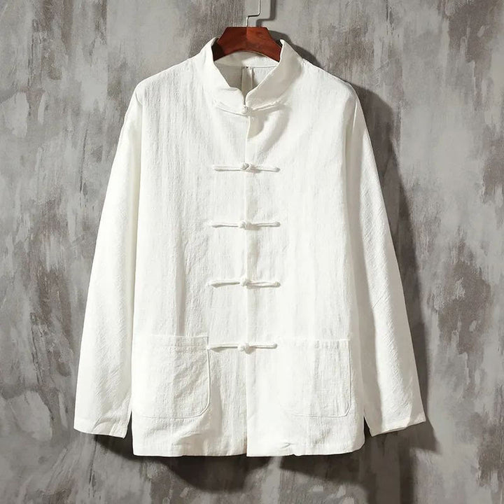 Buddha Stones Stand Collar Tang Suit Casual Cotton Linen Shirt - White - US/UK/AU44，EU54 (5XL) - image 1