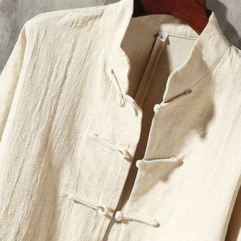 Buddha Stones Stand Collar Tang Suit Casual Cotton Linen Shirt