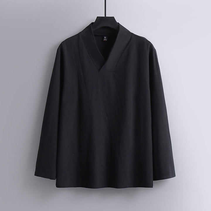 Buddha Stones Cross-Collars Cotton Tang Suit Hanfu Top Pants Clothing Men's Set - image 4