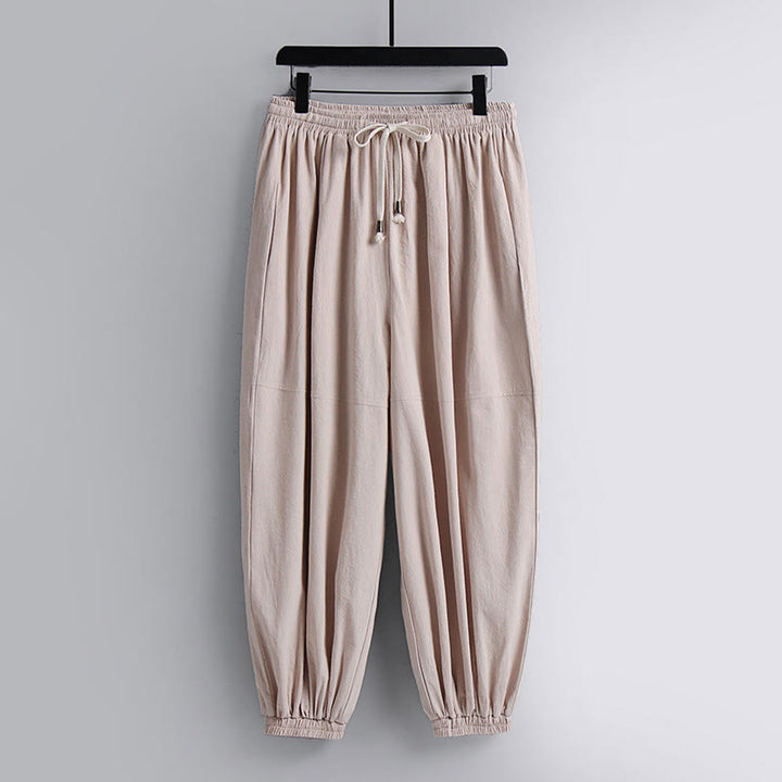 Buddha Stones Cross-Collars Cropped Bloomers Cotton Tang Suit Hanfu Top Pants Clothing Men's Set - image 2