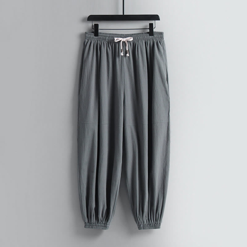 Buddha Stones Cross-Collars Cropped Bloomers Cotton Tang Suit Hanfu Top Pants Clothing Men's Set - image 24