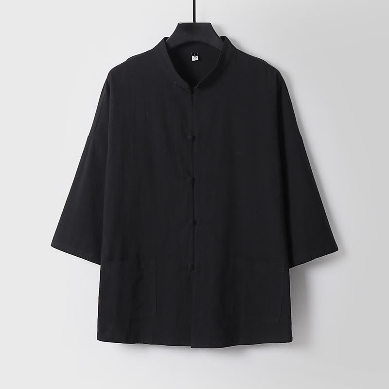 Buddha Stones Three-Quarter Sleeves Cropped Bloomers Cotton Top Pants Clothing Men's Set - image 5