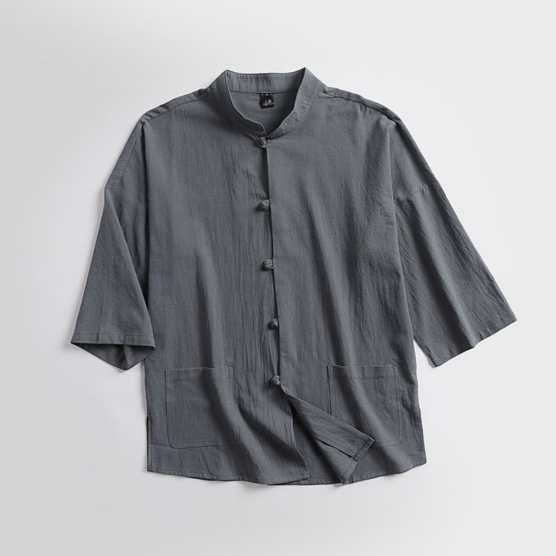 Buddha Stones Three-Quarter Sleeves Cropped Bloomers Cotton Top Pants Clothing Men's Set - image 2