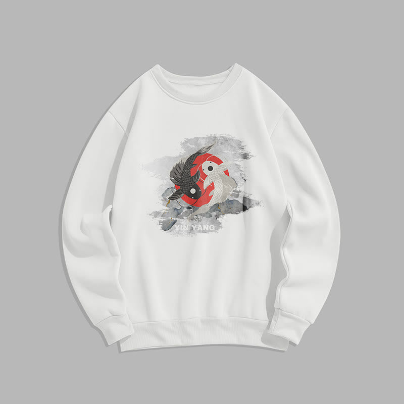 Buddha Stones Yin Yang Koi Fish Clouds Fleece Lined Sweatshirt