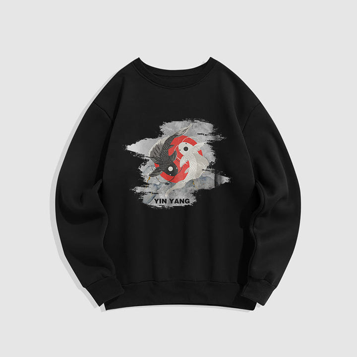 Buddha Stones Yin Yang Koi Fish Clouds Fleece Lined Sweatshirt