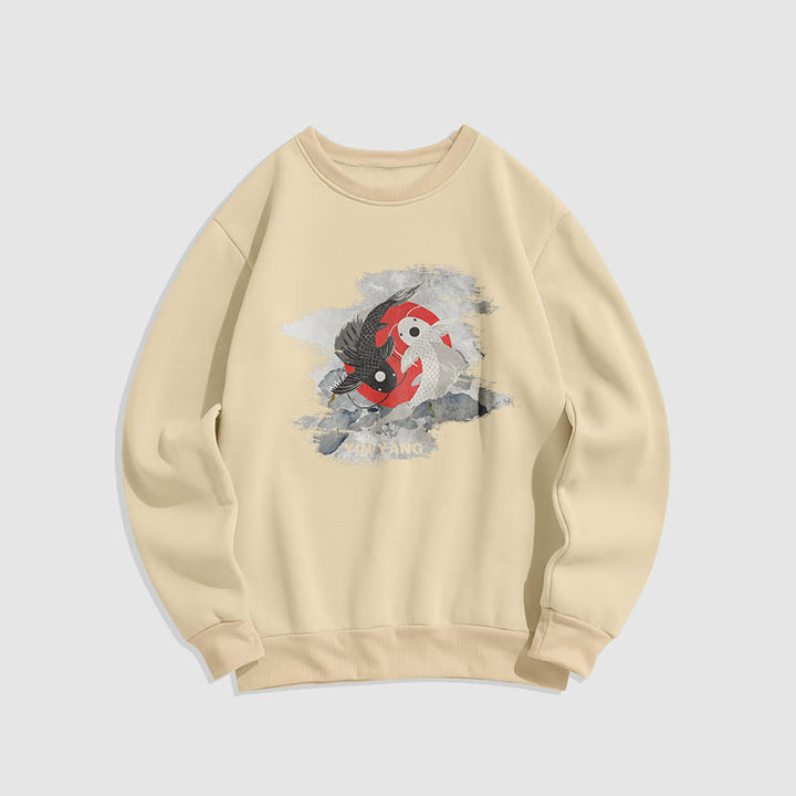 Buddha Stones Yin Yang Koi Fish Clouds Fleece Lined Sweatshirt