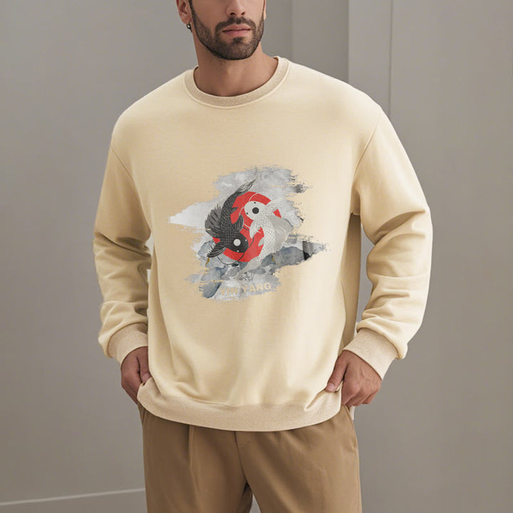 Buddha Stones Yin Yang Koi Fish Clouds Fleece Lined Sweatshirt