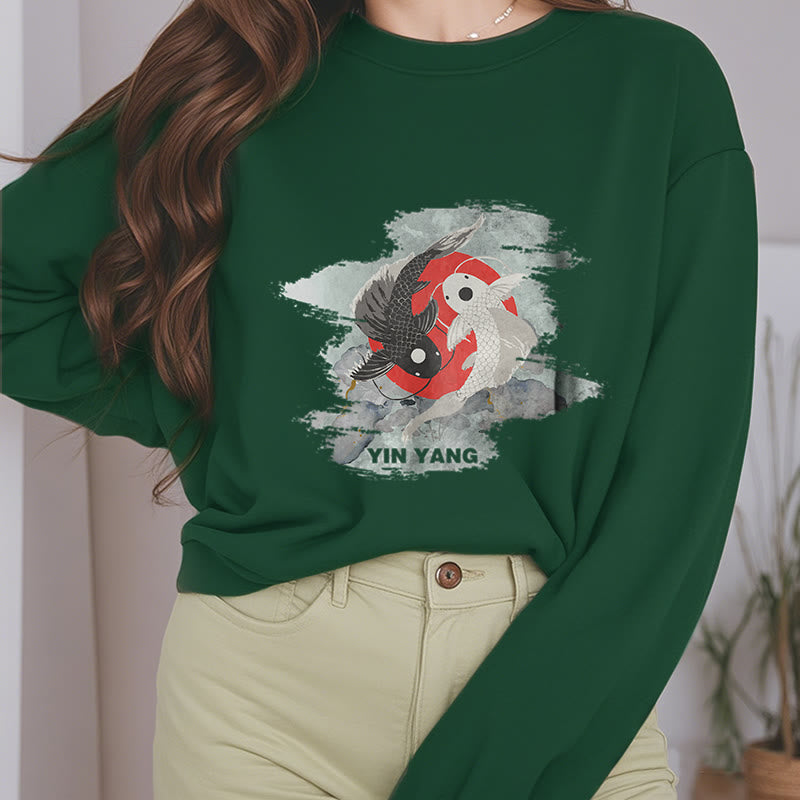 Buddha Stones Yin Yang Koi Fish Clouds Fleece Lined Sweatshirt