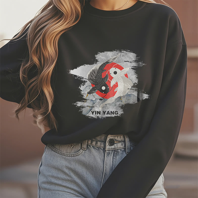 Buddha Stones Yin Yang Koi Fish Clouds Fleece Lined Sweatshirt