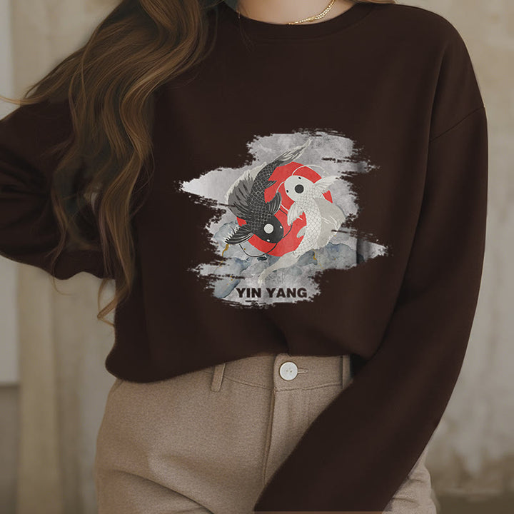 Buddha Stones Yin Yang Koi Fish Clouds Fleece Lined Sweatshirt