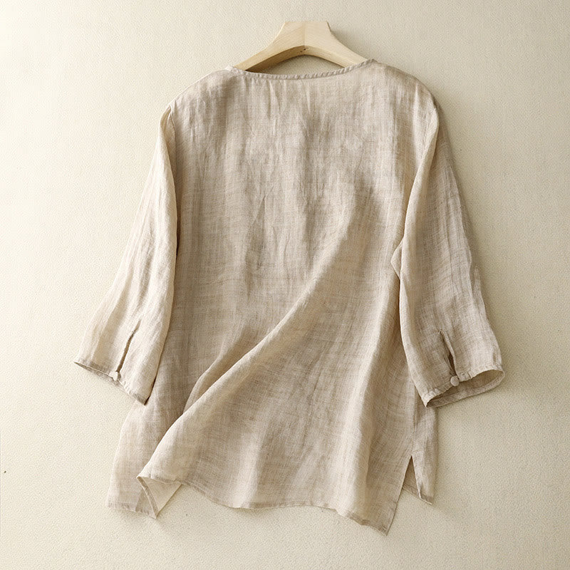 Buddha Stones Round Neck Casual Blouse Embroidery Long Sleeve Shirt Cotton Linen Top Women's Shirts - image 7