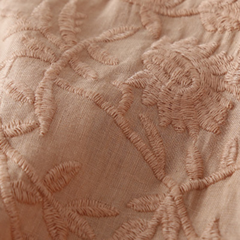 Buddha Stones Casual Embroidery Flower Round Neck Long Sleeve Cotton Linen Top Women's Shirts - image 4