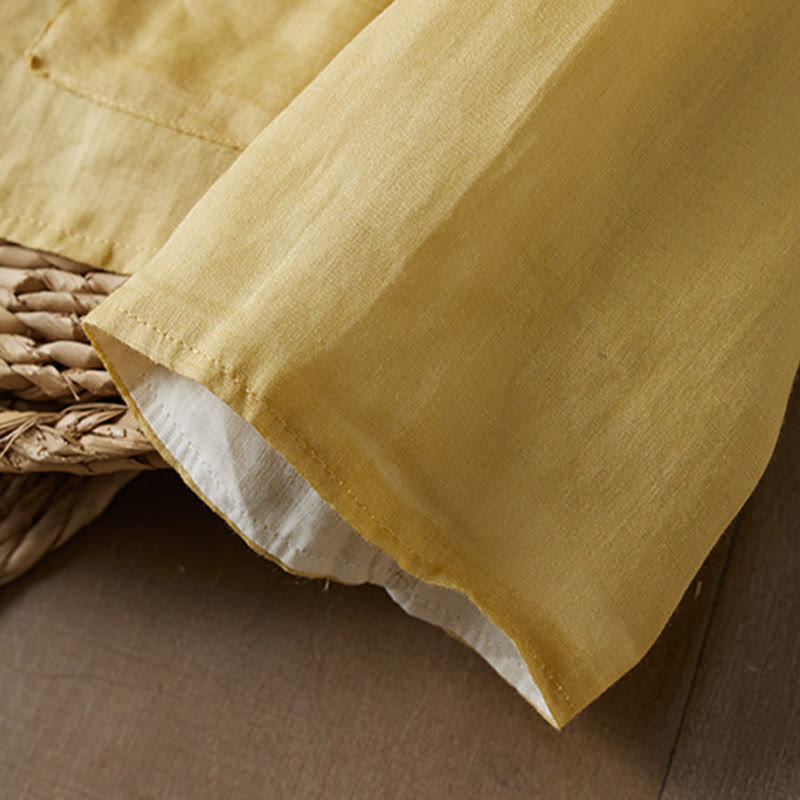 Buddha Stones PLUS SIZE V Neck Casual Solid Color Long Sleeve Shirt Cotton Linen Women's Shirts - image 6